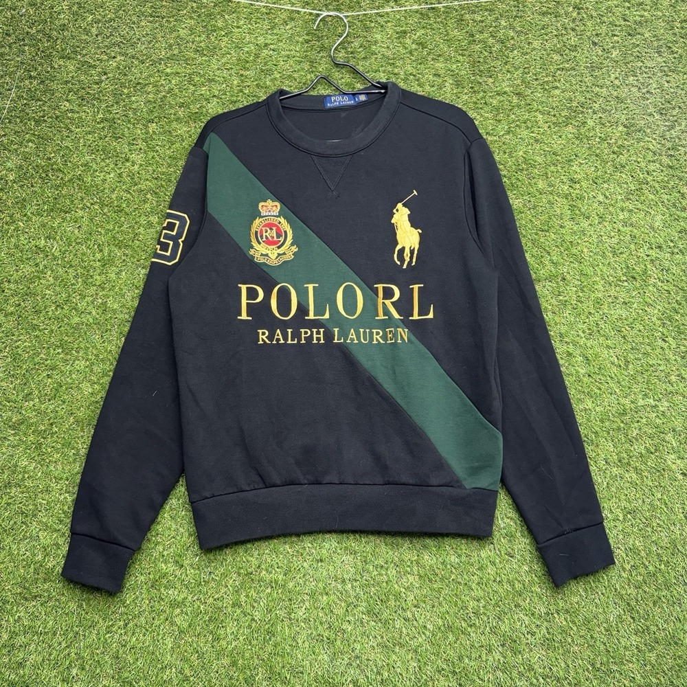 Polo Ralph Lauren Sweatshirt Mens Large Gold Crown Crest Patch Big Pony #3